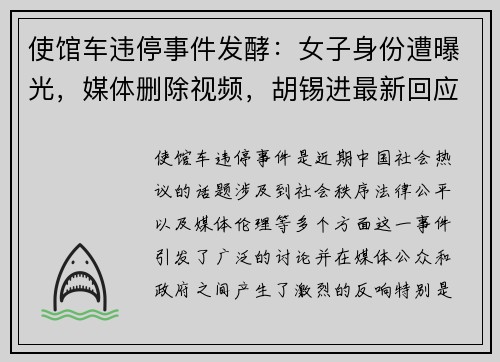 使馆车违停事件发酵：女子身份遭曝光，媒体删除视频，胡锡进最新回应